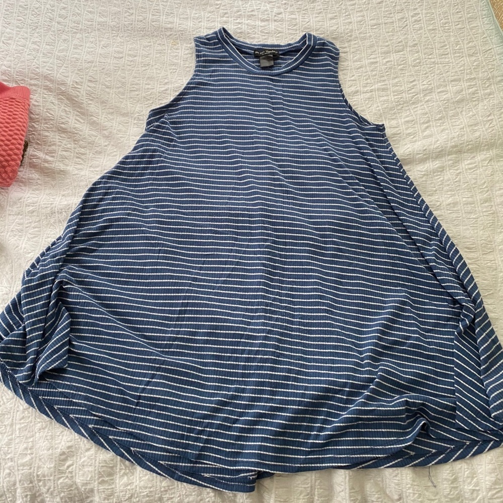 Blue/white horizontal striped t-shirt dress